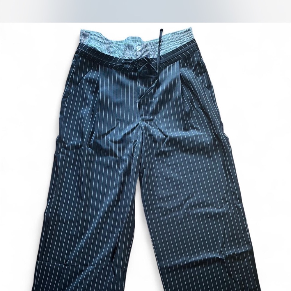 Fashion Nova black and white pinstripe boxer trousers
